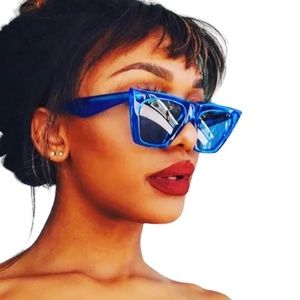 SUNGLASSES SUN GLASSES Blue Plastic Frames Cat Eye Shades Beach Vacation Summer